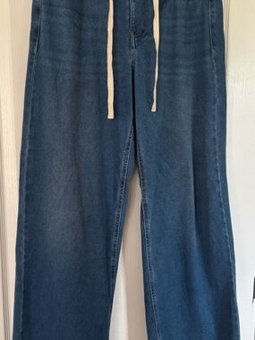 Nine West Wide Leg Stretch Jeans Size 8 Drawstring Waist Medium Wash